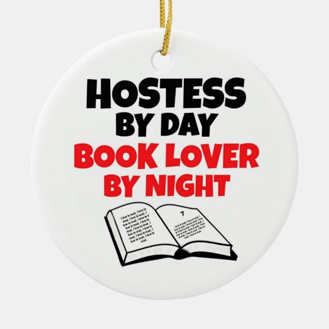 Hostess by Day Book Lover by Night Ceramic Tree Decoration (Front)