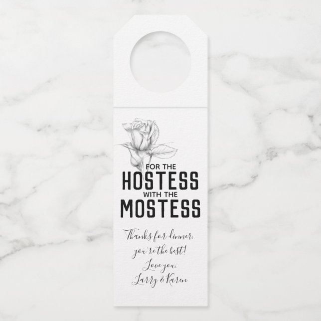 Hostess Gift Wine Floral Rose  Bottle Tag (Front)