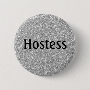 Hostess Silver Glitter Bridal shower Gifts Wedding 6 Cm Round Badge