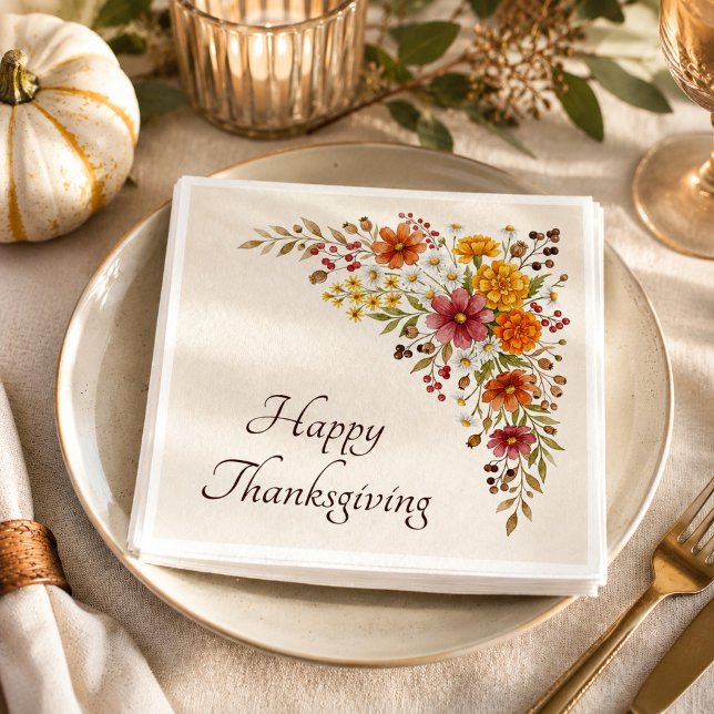 Hostess Thanksgiving Floral Personalised Napkin (Creator Uploaded)