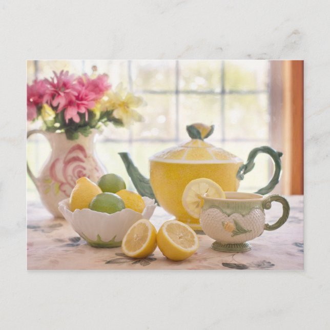 Hot Afternoon Tea with Fresh Lemons Postcard (Front)