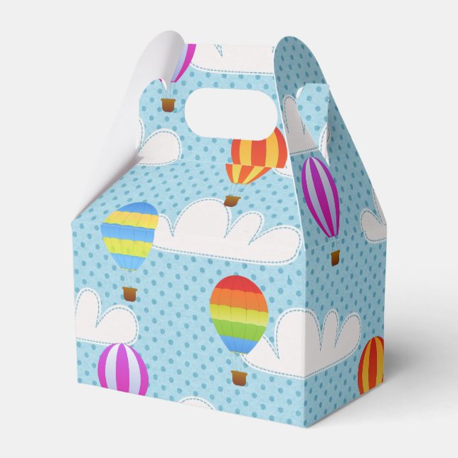 Hot Air Ballons in Cloudy Dotty Sky Favour Box (Front Side)
