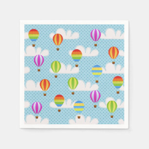 Hot Air Ballons in Cloudy Dotty Sky Napkin