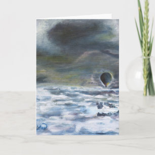 Hot air balloom in winter blue high sky lost city card