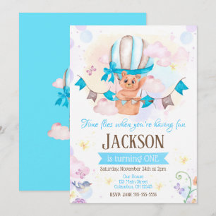 Hot Air Balloon 1st Birthday Invitation