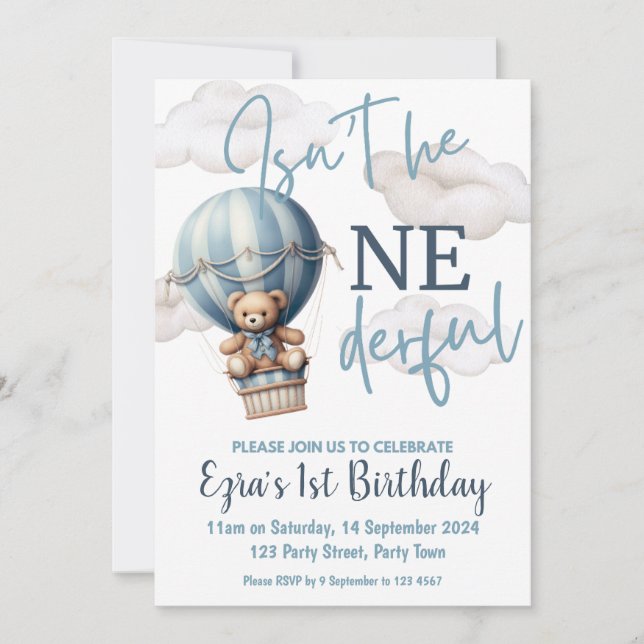 Hot Air Balloon 1st Birthday Party Invitation (Front)
