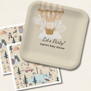 Hot Air Balloon, Adventure Awaits, Earth Tone Paper Plate