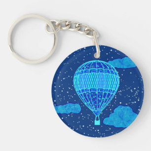 Hot Air Balloon Against a Night Sky in Deep Blue Key Ring