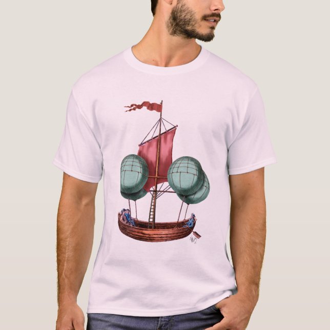 Hot Air Balloon Airship With Red Sail T-Shirt (Front)