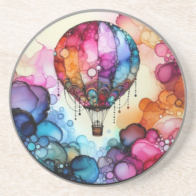 Hot Air Balloon Alcohol Ink Coaster (Front)