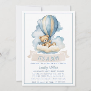 Hot Air Balloon and Bear Baby Shower Invitation
