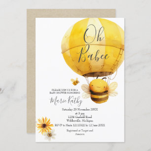 Hot air balloon and Bee Daisy Baby Shower Invitation