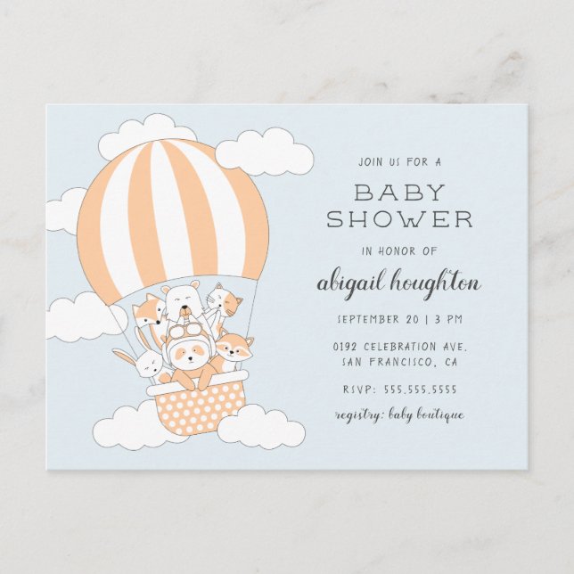 Hot Air Balloon Animal Themed Baby Shower Invitation Postcard (Front)