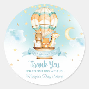 Hot Air Balloon Animals Baby Shower Baby Boy Favou Classic Round Sticker
