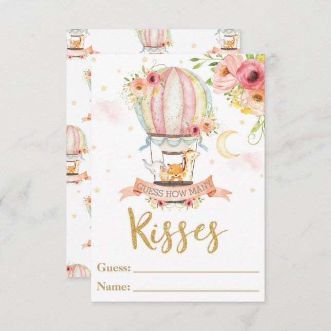 Hot Air Balloon Animals Guess How Many Kisses Card (Front/Back)