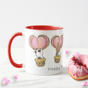 Hot Air Balloon Animals Happy Valentine's Day Mug
