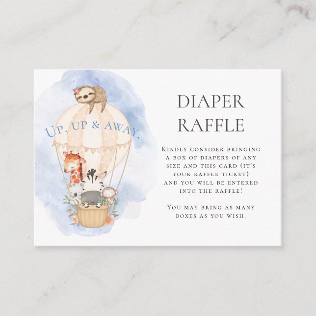 Hot Air Balloon Animals Watercolor Diaper Raffle Enclosure Card (Front)