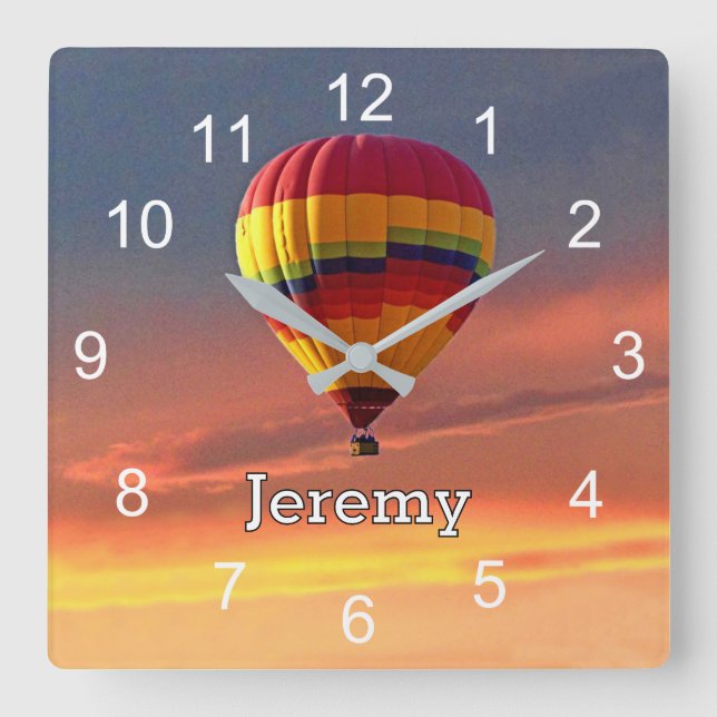 Hot Air Balloon at glorious Sunset personalise Square Wall Clock (Front)