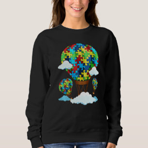 Hot Air Balloon Autism Awareness Cute Heart Puzzle Sweatshirt