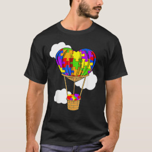 Hot Air Balloon Autism Awareness Cute Heart Puzzle T-Shirt