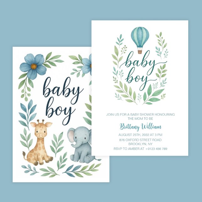 Hot Air Balloon Baby Boy Baby Shower  Invitation (Creator Uploaded)