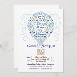 Hot Air Balloon Baby Boy Shower Invitation