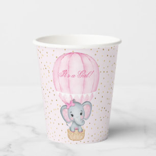 Hot Air Balloon Baby Girl Elephant Baby Shower Paper Cups