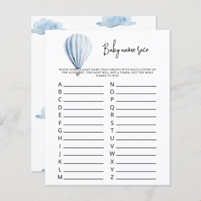 Hot air balloon - Baby name race game (Front/Back)
