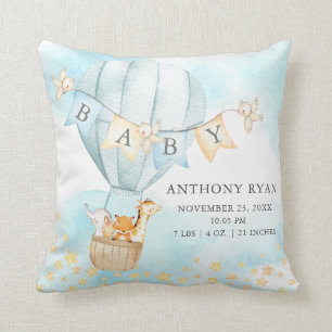 Hot Air Balloon Baby Shower Birth Birth Stats Cushion