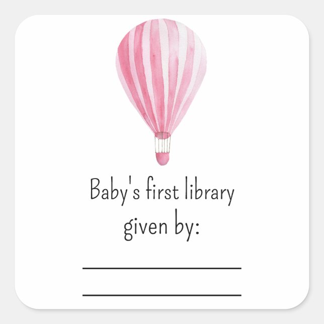 Hot air balloon - baby shower bookplate square sticker (Front)