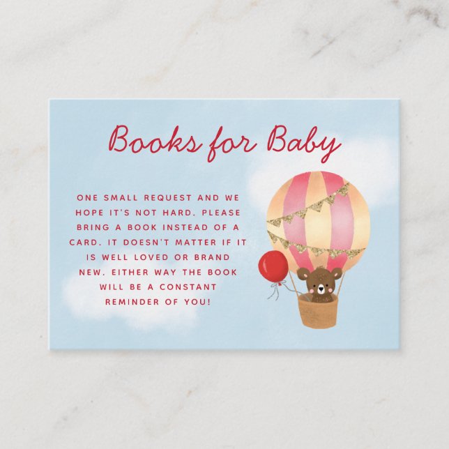 Hot Air Balloon Baby Shower Girl Book Request Enclosure Card (Front)