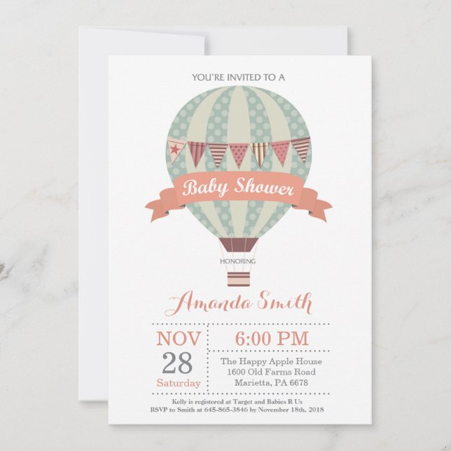 Hot Air Balloon Baby Shower Invitation (Front)