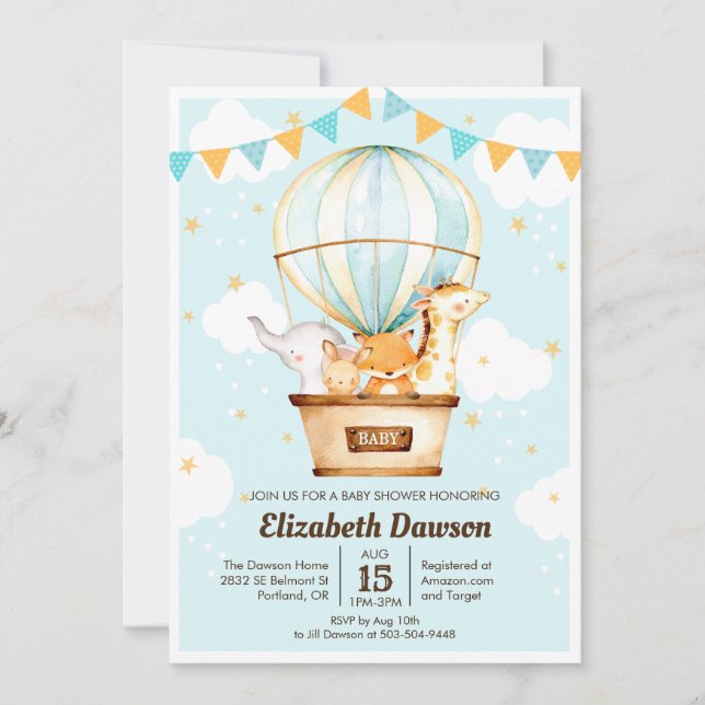 Hot Air Balloon Baby Shower Invitation (Front)