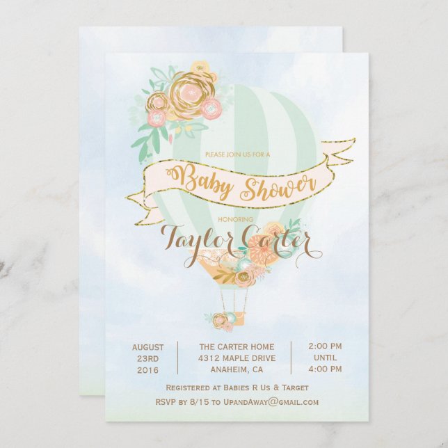 Hot Air Balloon Baby Shower Invitation (Front/Back)