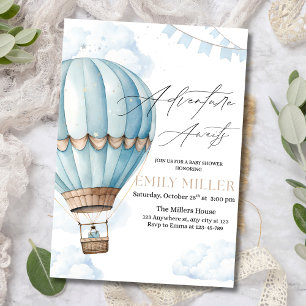 Hot Air Balloon Baby Shower Invite, Blue Boy Baby  Invitation