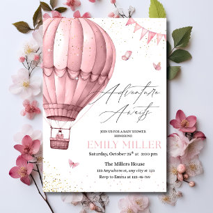 Hot Air Balloon Baby Shower Invite, Pink Girl Baby Invitation
