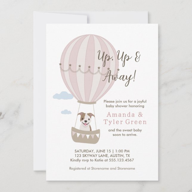 Hot Air Balloon Baby Shower Invite with Cute Dog (Front)