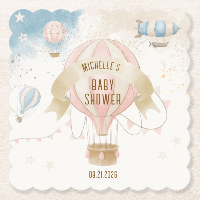 Hot Air Balloon Baby Shower  Paper Coaster (Front)