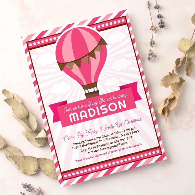 Hot Air Balloon Baby Shower Party Invitation (Creator Uploaded)