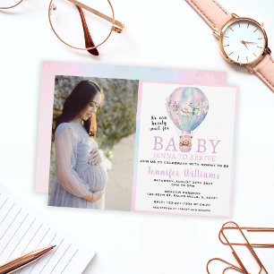 Hot air balloon baby shower photo invitation