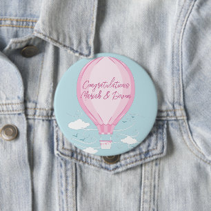 Hot Air Balloon Baby Shower Pink 10 Cm Round Badge