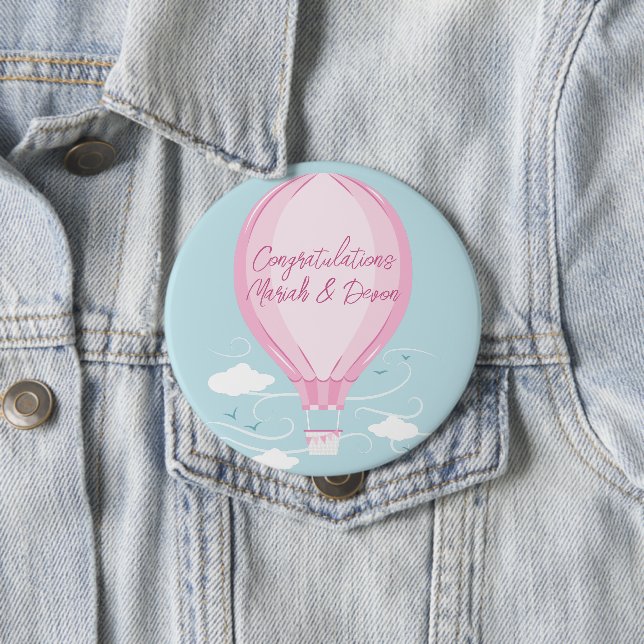 Hot Air Balloon Baby Shower Pink 10 Cm Round Badge (In Situ)
