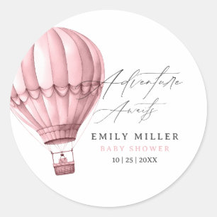 Hot Air Balloon Baby Shower Pink Girl Adventure Classic Round Sticker