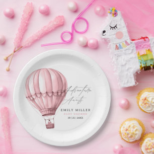Hot Air Balloon Baby Shower Pink Girl Adventure Paper Plate