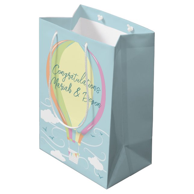Hot Air Balloon Baby Shower Rainbow Medium Gift Bag (Back Angled)