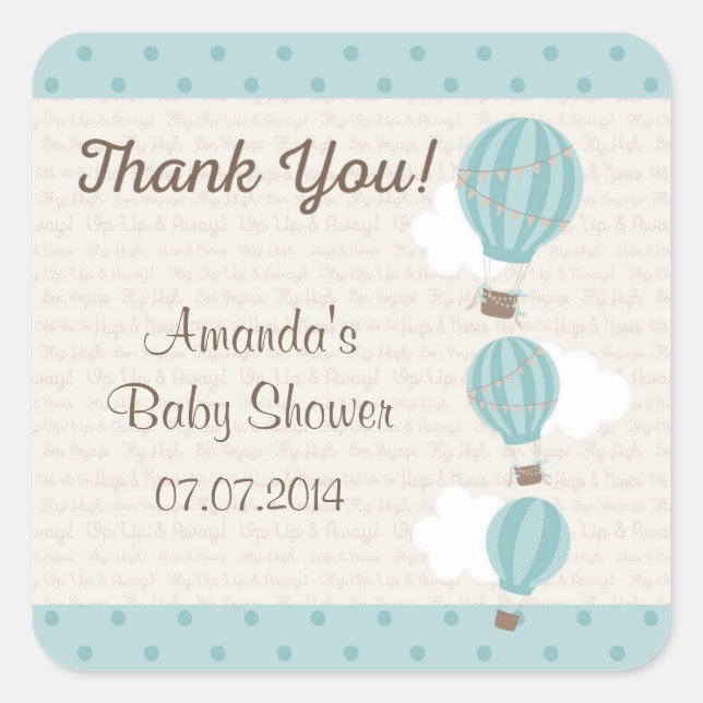 Hot Air Balloon Baby Shower Thank You Stickers (Front)