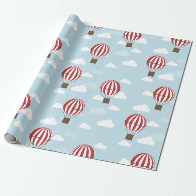 Hot Air Balloon Baby Shower Unisex Kids birthday Wrapping Paper (Unrolled)