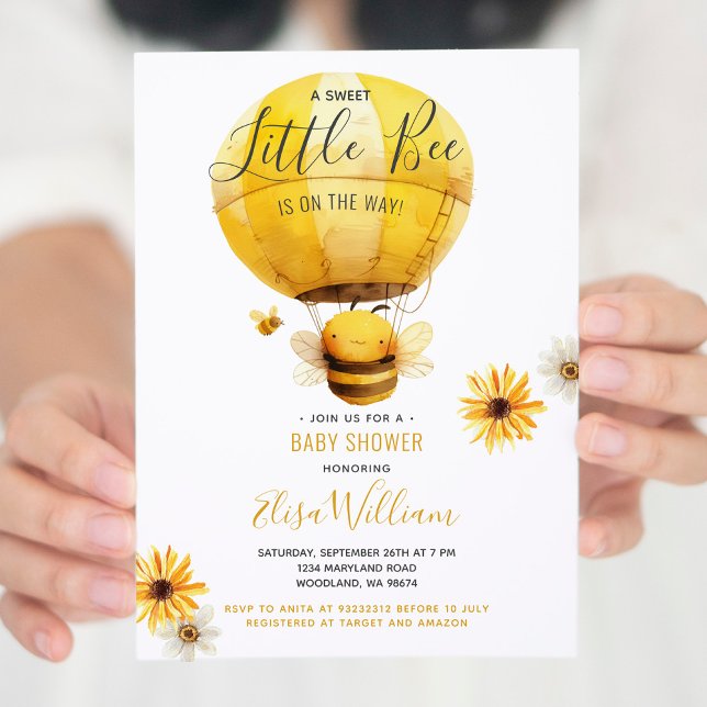 Hot air Balloon Bee is on the Way Baby Shower Invitation (Creator Uploaded)