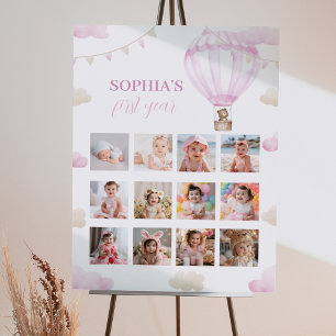 Hot Air Balloon Birthday 12 Photo Milestone Poster