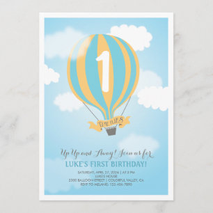 Hot Air Balloon Birthday Baby Boy Party Invite